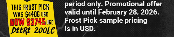 Frost Picks for Deere 200LC TRK Severe Duty Multi-Grab Manual Coupler — Winter Overstock Sale