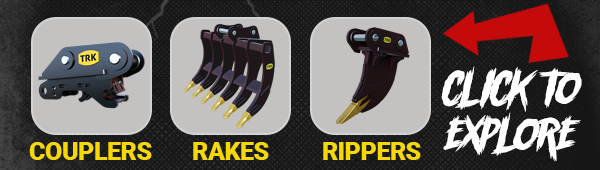 Explore TRK Attachments TRK excavator attachments — couplers, rakes, rippers, buckets, and more