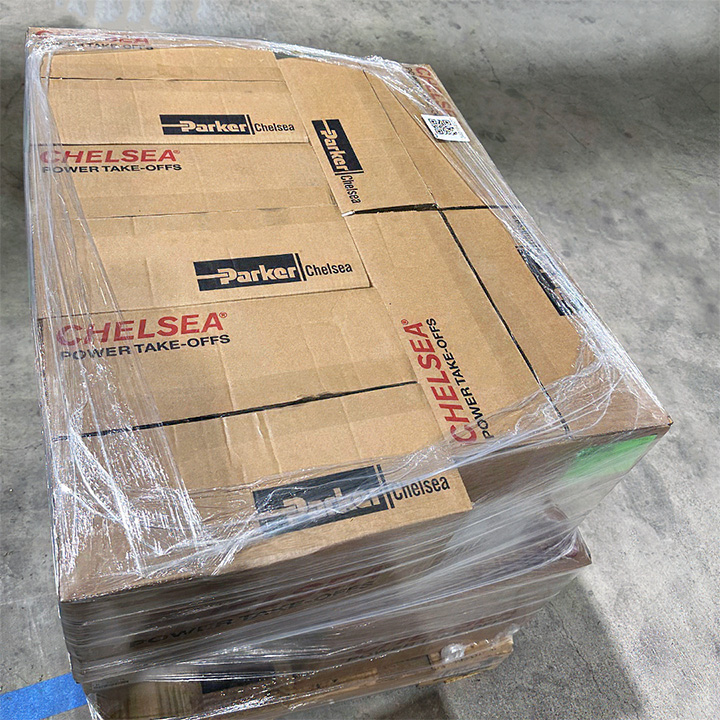 Skid of boxes with PTO inventory