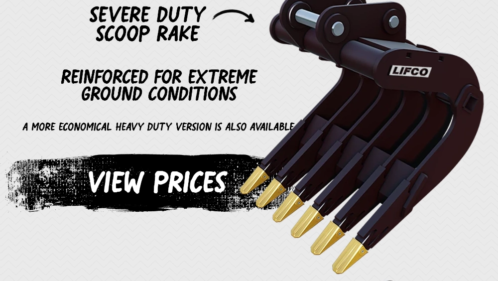LIFCO Hydraulics & Attachments - Excavator Rakes - Severe Duty Scoop Rakes